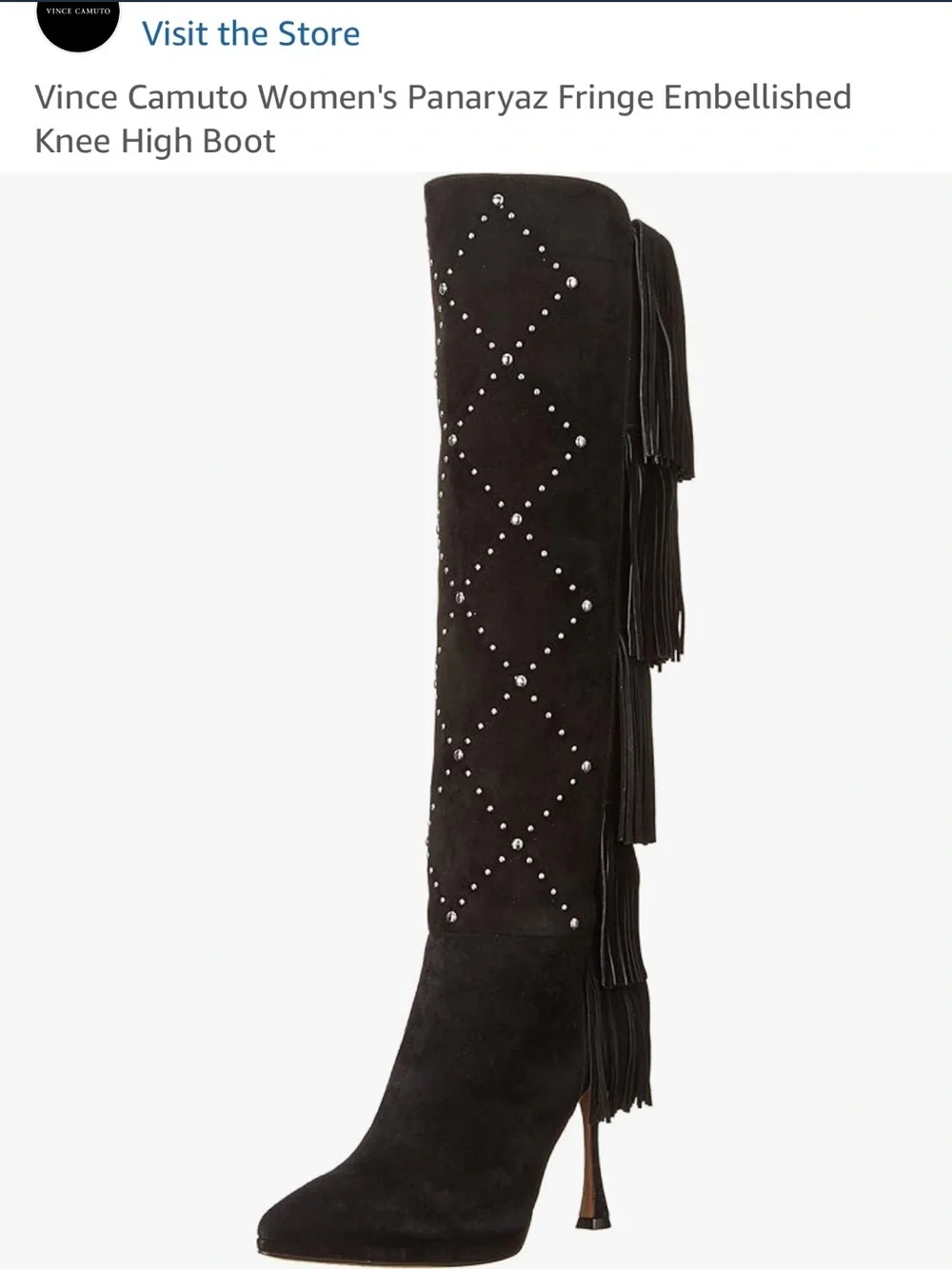 Vince Camuto Panaryaz Fringe Suede Knee-High Boots in Black Stud New